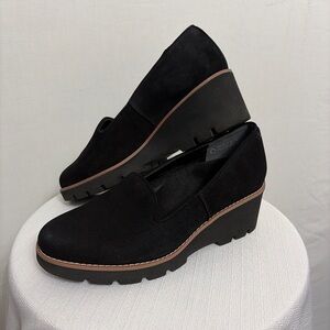 Vionic Ula Wedge Women Black Suede Waterproof Slip-On Platform 7.5(B69)@